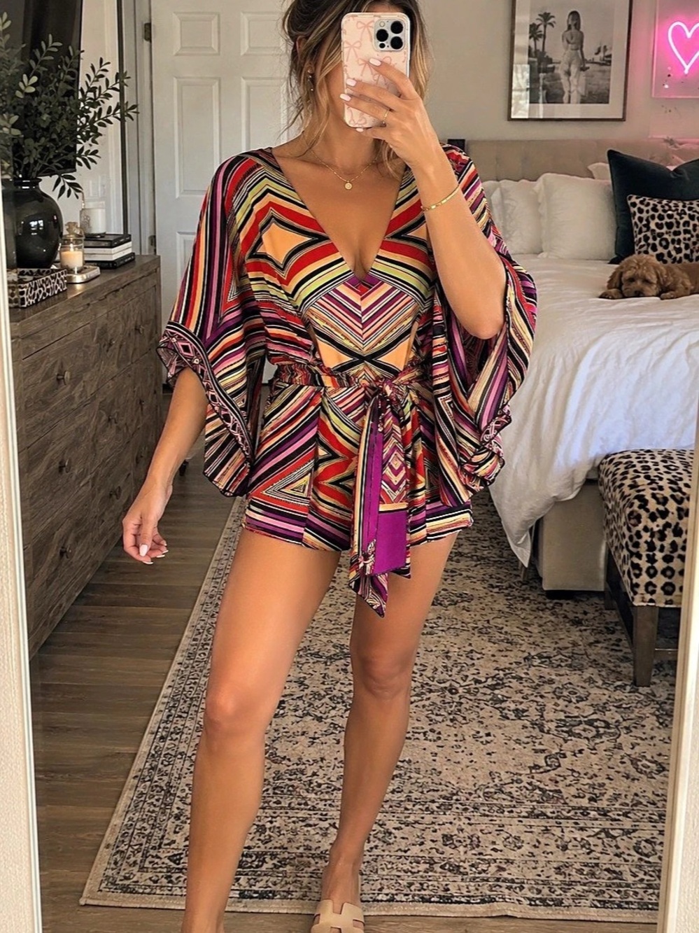 Frou Frou by Christine Anne Geometric Kimono Sleeve Romper Size M